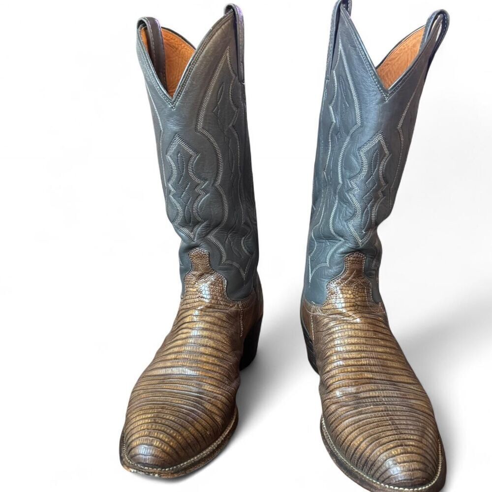 J. Chisholm Men’s Western Boots Size 9 D Gray Brown Lizard Cowboy Boots USA - Picture 7 of 7